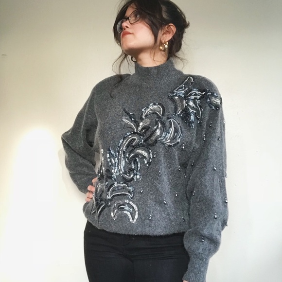 Vintage Beaded Wool Sweater - Picture 2 of 7